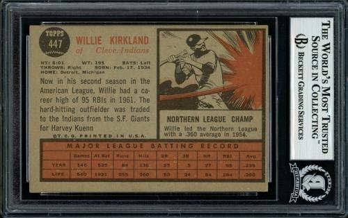 Willie Kirkland İmzalı 1962 Topps Kartı 447 Cleveland Kızılderilileri Beckett BAS 11481523-Beyzbol Slabbed İmzalı Kartlar