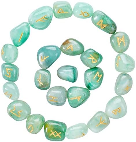 Yeşil Aventurin Rune Taşları Seti ve 5 Adet Platonik Katı Kristal Geometri Seti, Kristal Rün Seti, Meditasyon Çakra Dengeleme