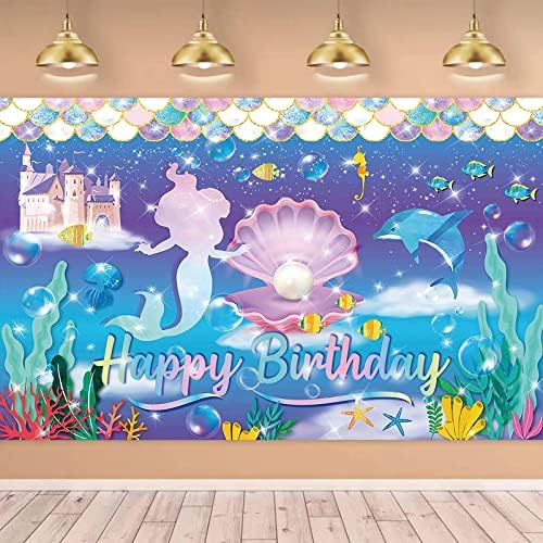 Ariel Mutlu Doğum Günü Afiş, Deniz Altında Doğum Günü Zemin Afiş Dekorasyon Bebek Duş Erkek Kız Doğum Günü Partisi, 70x47