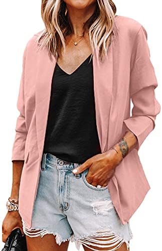 Resmi Blazer Ceketler Kadınlar İçin Katı Yaka İnce Uzun Kollu Takım Elbise Açık Ön Hırka Artı Boyutu Çalışma Ofisi Üstleri