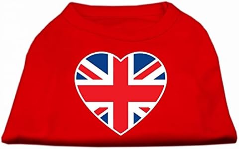 Mirage Evcil Hayvan Ürünleri İngiliz Bayrağı Kalp Serigrafi Gömlek, Büyük, Kırmızı