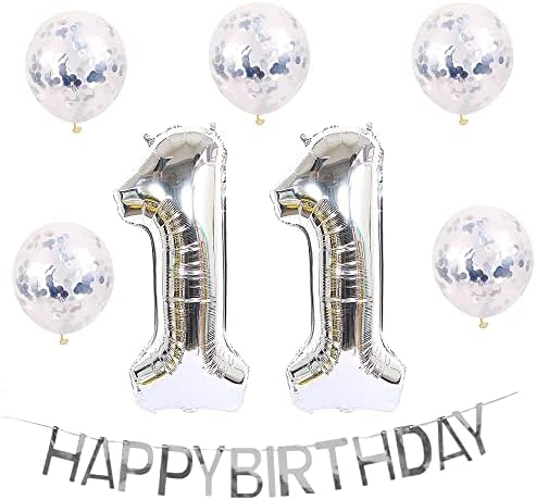Shikuer 11. Doğum Günü Dekorasyonu Mutlu Yıllar Afiş Balonu 11 Yaşındaki Doğum Günü Partisi Malzemeleri Helyum Balonları