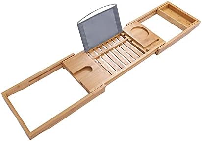 SMLJLQ Uzatılabilir Bambu Banyo Caddy Tepsi Ayarlanabilir Ev Ahşap Küvet Tepsisi Kitap Şarap Tablet Tutucu Okuma Rafı