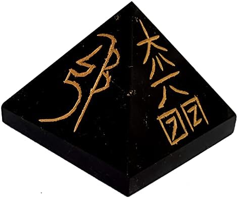 Morumsu Siyah Turmalin Piramit Reiki Sembolleri ile: İyi Şanslar Şifa Charm, İlahi Manevi Kristal Taş (12333)