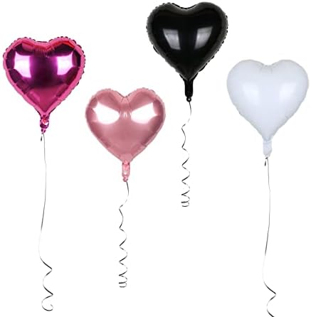 Guzon 18” 20 adet Sıcak Pembe Beyaz Siyah Kalp Balonlar Folyo Kalp Balonlar Kalp Şeklinde Helyum Alüminyum Mylar Balonlar