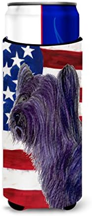 Caroline's Treasures SS4219MUK ABD Skye Terrier ile Amerikan Bayrağı İnce kutular için Ultra Hugger, Soğutucu Kol Hugger