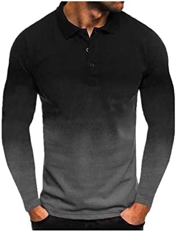Degrade Tshirt Erkekler Slim Fit Moda Uzun Kollu T-Shirt Düğme Yaka Grafik Tees Spor Atletik gömlekler
