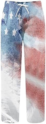 Erkek Rahat Keten pantolon 4th Temmuz Yaz Gevşek Fit rahat pantolon Amerikan Bayrağı İpli Geniş Bacaklı cepli pantolon