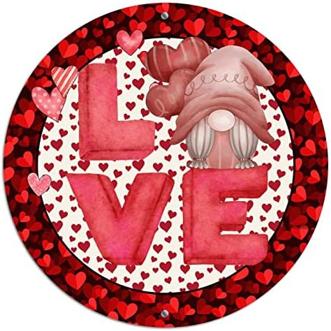 Yuvarlak Metal sevgililer Günü Çelenk Işaretleri Aşk Kırmızı Kalp Sevimli Gnome Tabela Yıldönümü Duvar Sanatı Rustik Metal