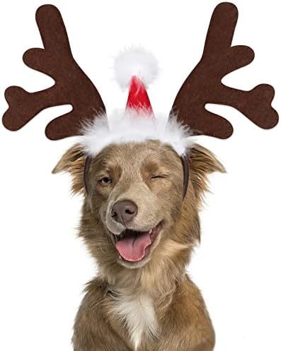BWOGUE Köpek Elk Ren Geyiği Boynuz Kafa Bandı ile Santa Şapka Pet Pet Noel Kostüm Şapkalar Aksesuarları Köpekler ve Kediler