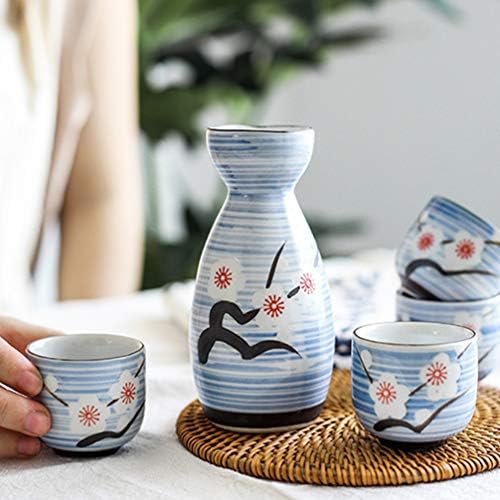 Cabilock Vintage Cam Kahve Kupaları 5 adet Japon Sake Fincan Pot Seti Seramik Çiçek Sake Servis Bardakları Geleneksel Japon