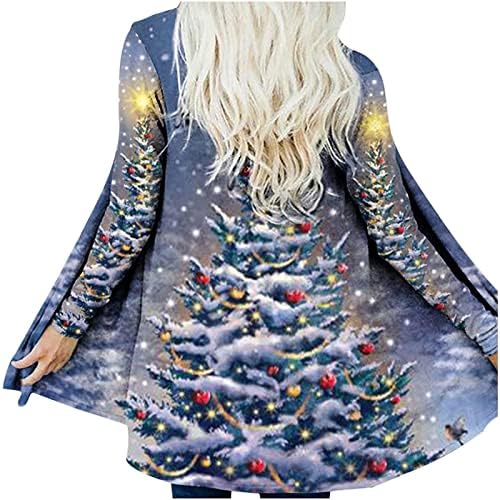 Noel Hırka, Moda Tatil Uzun Hırka Kapalı Noel Ağacı Santa Cepler ile Trendy Ceketler Kadınlar için Mont Bayan Kışlık Mont