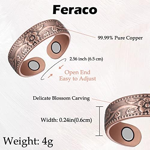 Feraco 2 PCS Lenf Detoks Manyetik Bakır Bilezik için Kadın Erkek ve 2 PCS Terapötik Manyetik Halka Artrit Karpal Tünel Ağrı