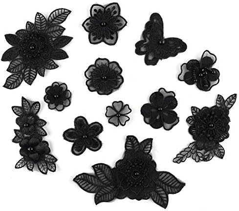 XUNHUI Siyah 3D Çiçek Nakış Aplike Boncuklu Inci Tül DIY düğün elbisesi Dikiş Giyim Aplike Dantel Kostümleri Dekorasyon Yama