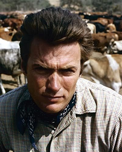Clint Eastwood, trail boss Rowdy Yates olarak 1960'ların batı Ham Deri 8x10 inç fotoğrafı