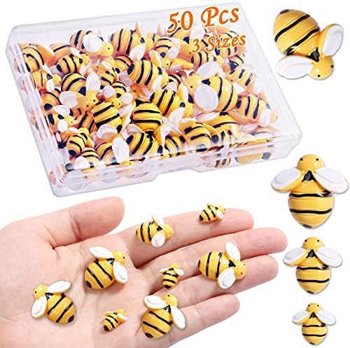 CCOZN 50 Parça Tiny Reçine Arılar,Tiny Reçine Bahçe Bombus Arıları Bezeme Arı Dekorları ile Kutusu DIY Çelenk Arılar Dekorasyon