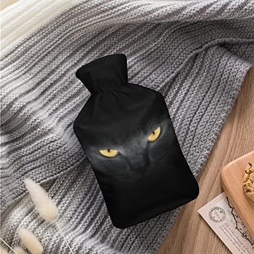 Görünüm Karanlık Kedi üzerinde Siyah Sıcak Su Şişesi Yumuşak Kapaklı 1L Büyük Klasik İsıtıcı Çanta Boyun Omuz El Ayak