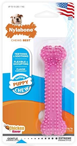 Nylabone Köpek Diş Çıkarma ve Yatıştırıcı Esnek Çiğnemek Oyuncak Pembe Kemik Tavuk X-Küçük / Minyon (1 Adet)