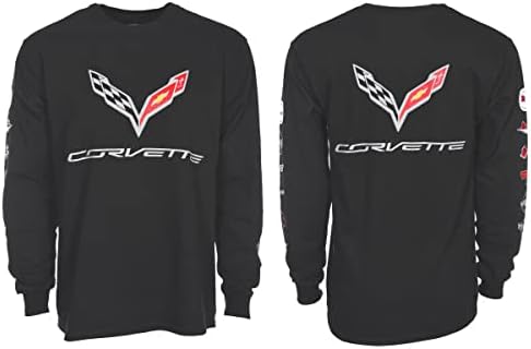 JH tasarım GRUBU Erkek Chevy Corvette C7 Uzun Kollu Siyah Tişört Ön Arka ve Kol Logoları