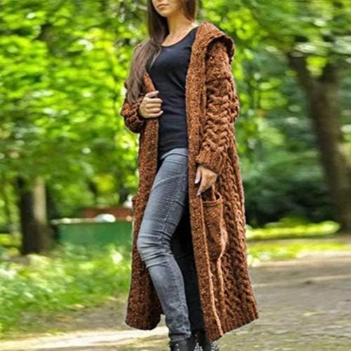 Kadın Uzun Hırka Kazak Kazak Hırka Ceket Cepler ile Uzun Kollu Hırka Kazak Ceket Kış