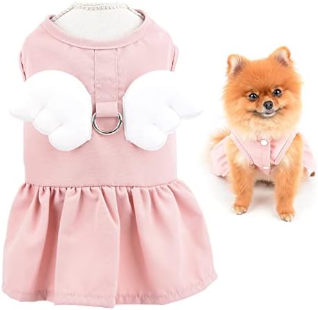 SMALLLEE_LUCKY_STORE Melek Kanat Kız Köpek Koşum Elbise ve Tasma Seti Kedi Sundress D-ring ile Köpek Etek Bahar yaz giysileri