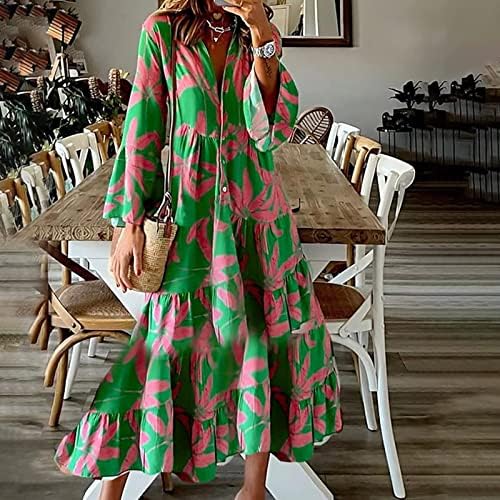 Kadın 2023 Yaz Vintage Çiçek Boyalı Moda Maxi Elbise Kolsuz İmza V Boyun rahat elbise Yeşil