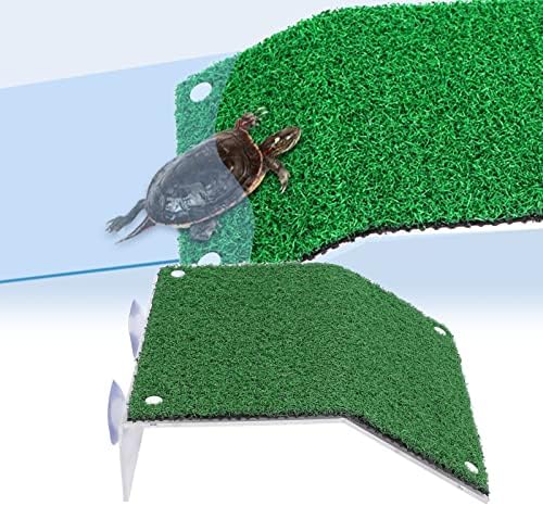 Tnfeeon Balık Tankı Kaplumbağa Dinlenme Terası, Akrilik Simülasyon Yeşil Çim Cilt Lavabo İskele Kaplumbağaları Basking Platformu