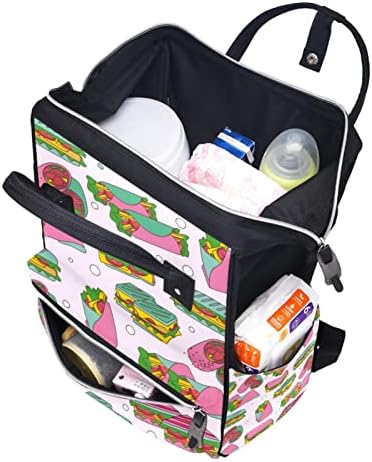 Panini Sandviç Aperatif Desen Pembe Arka Plan ile bebek bezi çantası Sırt Çantası Bebek Bezi Değiştirme Çantaları Çok Fonksiyonlu