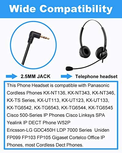 Mikrofon Gürültü Önleyici ve Ses Kontrollerine Sahip 2.5 mm Telefon Kulaklığı, Panasonic Dect 6.0 Telefonlar için Binoral