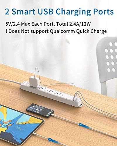 10 ft ve 5 ft Uzatma Kablosu Paketi ile NTONPOWER Uzun Dalgalanma Koruyucusu Güç Şeridi, USB Bağlantı Noktalı Düz Fişli Güç