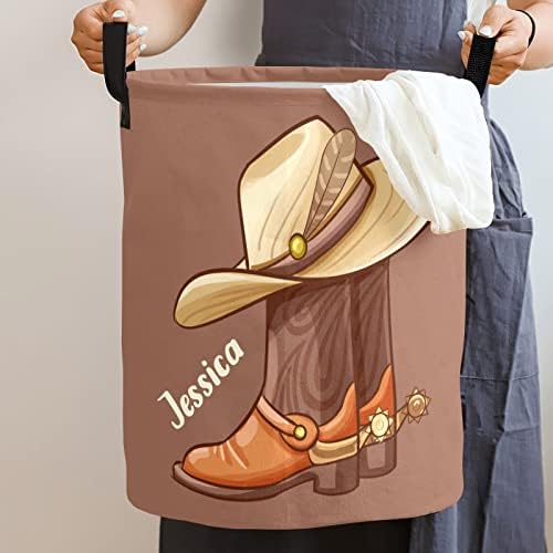 Batı kovboy şapkası Kişiselleştirilmiş çamaşır sepeti, Özel Ad Katlanabilir Su Geçirmez çamaşır sepeti eşya kutuları için