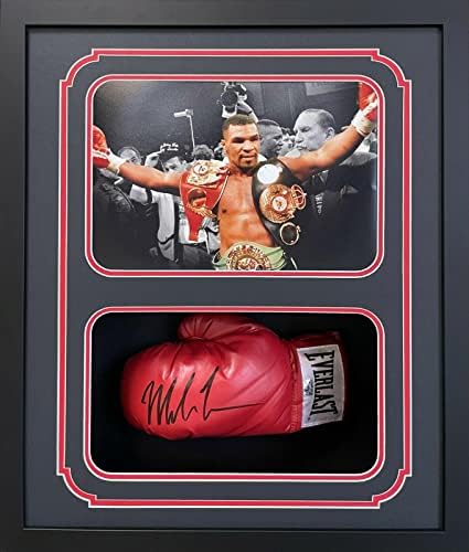 Mike Tyson İmzalı Eldiven Gölge Kutusu Mike Tyson Hologram Otantik Kemerler Kırmızı İmzalı boks eldiveni