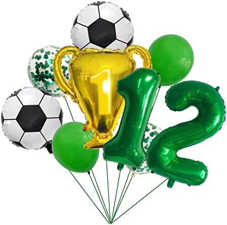 Futbol Balon Set 12th Doğum Günü Dekorasyon Numarası 12 Folyo Balon Yeşil Futbol Balon Dekorasyon Yıldız Balon Siyah konfeti