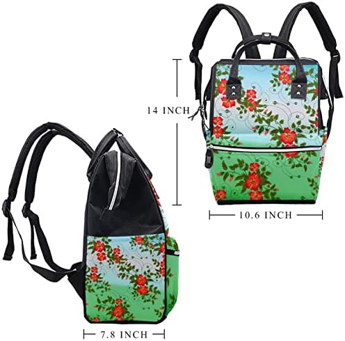 Tropikal Kırmızı Bitkiler Yapraklar Çiçek bebek bezi çantası Sırt Çantası Bebek Bezi Değiştirme Çantaları Çok Fonksiyonlu