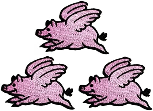 Kleenplus 3 adet. Piggy Domuz İşlemeli Demir on Yama dikmek Moda Sanat Pembe Domuz Melek Uçan Karikatür Sticker Yamalar Kostüm