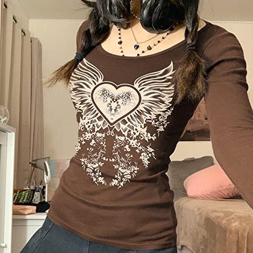 Bayan Gömlek Yaz kadın Aşk Kanat Baskı Üst Gömlek Uzun Kollu Tişörtü Casual Bluz Kazak Rahat