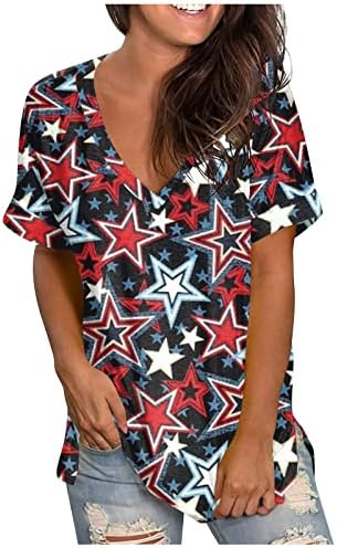Kadınlar için kısa Kollu Üstleri Şık 4th Temmuz Vatansever Baskı Üst Casual Ekip Boyun Bluz Gömlek Rahat Tees Gömlek