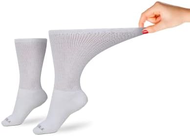 Kadın Ultra Yumuşak Üst Buzağı Diyabetik Çorap, (Beyaz, 13-15, 2 Çift) Dikişsiz, Nem Emici, Nefes Alabilen Nöropati, Ödem