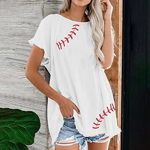 Yaz Üstleri Kadınlar için 2023 Beyzbol grafikli tişört Hımbıl Rahat Hafif Bluz Gevşek Fit O-boyun Tişörtleri