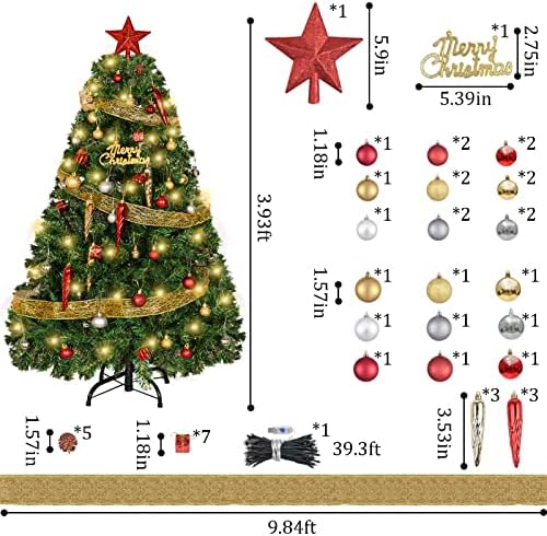 ILLUMİNEW 4 Ft yapay noel ağacı ile 100 LED ışıkları ve çeşitli süsler Noel süslemeleri dahil tam yapay noel ağacı Topper