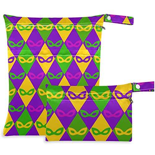 visesunny Renkli Karnaval Mardi Gras maskesi Dikişsiz desen Fermuarlı cepli 2 adet ıslak çanta Yıkanabilir Kullanımlık Seyahat