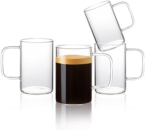 Aquach Cam kahve çay Kupa 18 oz 4 Set, Büyük Şeffaf kulplu fincan için Sıcak / Soğuk İçecek, Kalın Kaliteli