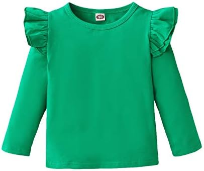 LYSMuch Toddler Bebek Kız T Shirt Fırfır Kolsuz Çocuk Pamuk Tshirt Düz Renk Bluz