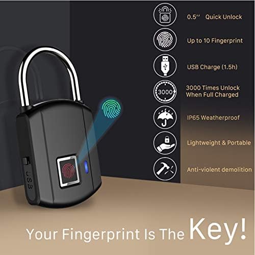 LJHOKD parmak izi kilidi Akıllı Asma Kilit Parmak İzi Kapı Asma Kilitler Taşınabilir Anti-Hırsızlık Çinko Alaşım Çanta Çekmece