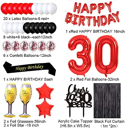 Santonila Mor 30. Doğum Günü Süslemeleri set Mutlu Yıllar Afiş Kanat ve Kek Topper Numarası 30 Konfeti Lateks Balonlar 30