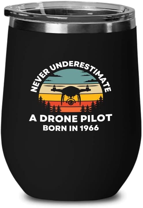 Drone Pilotu Siyah Şarap Kadehi 12oz - drone pilotu 1966 doğumlu-Drone Pilotları Havacılık rc dört pervaneli helikopter Operatörü