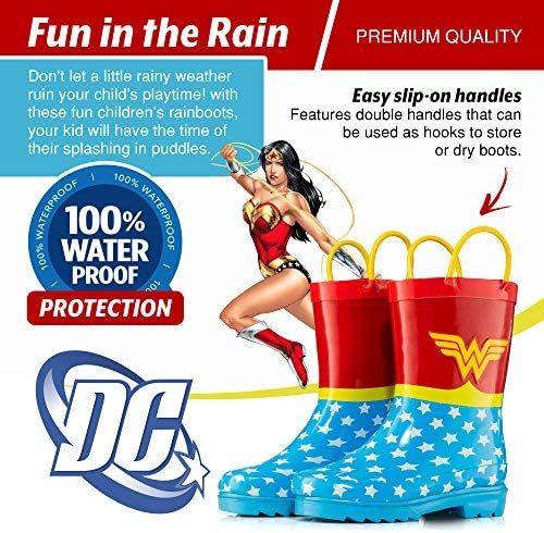 DC Comics Kızların Wonder Woman Baskılı Su Geçirmez Kolay Lastik yağmur çizmeleri (Yürümeye Başlayan/Küçük Çocuklar) 