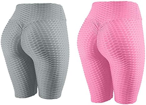 2 adet kadın Popo Kaldırma Yoga Şort Karın Kontrol Anti Selülit Biker Kısa Spor Salonu Sıcak Şort Yüksek Belli Ter kısa pantolon