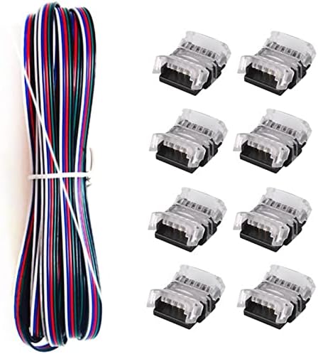ENQIMAOYI 8 Paket 5pin LED Şerit Konektörü ile 16.4 FT Uzatma Kablosu Su Geçirmez 5pin 12mm5050 RGB LED Şerit ışıkları, şerit