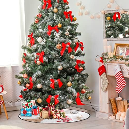 vısesunny Noel Ağacı Mat Noel Ahşap Dekoratif Oyuncaklar ve Snowmans Ağacı Standı Mat Zemin Koruyucu Emici Ağacı Standı Tepsi